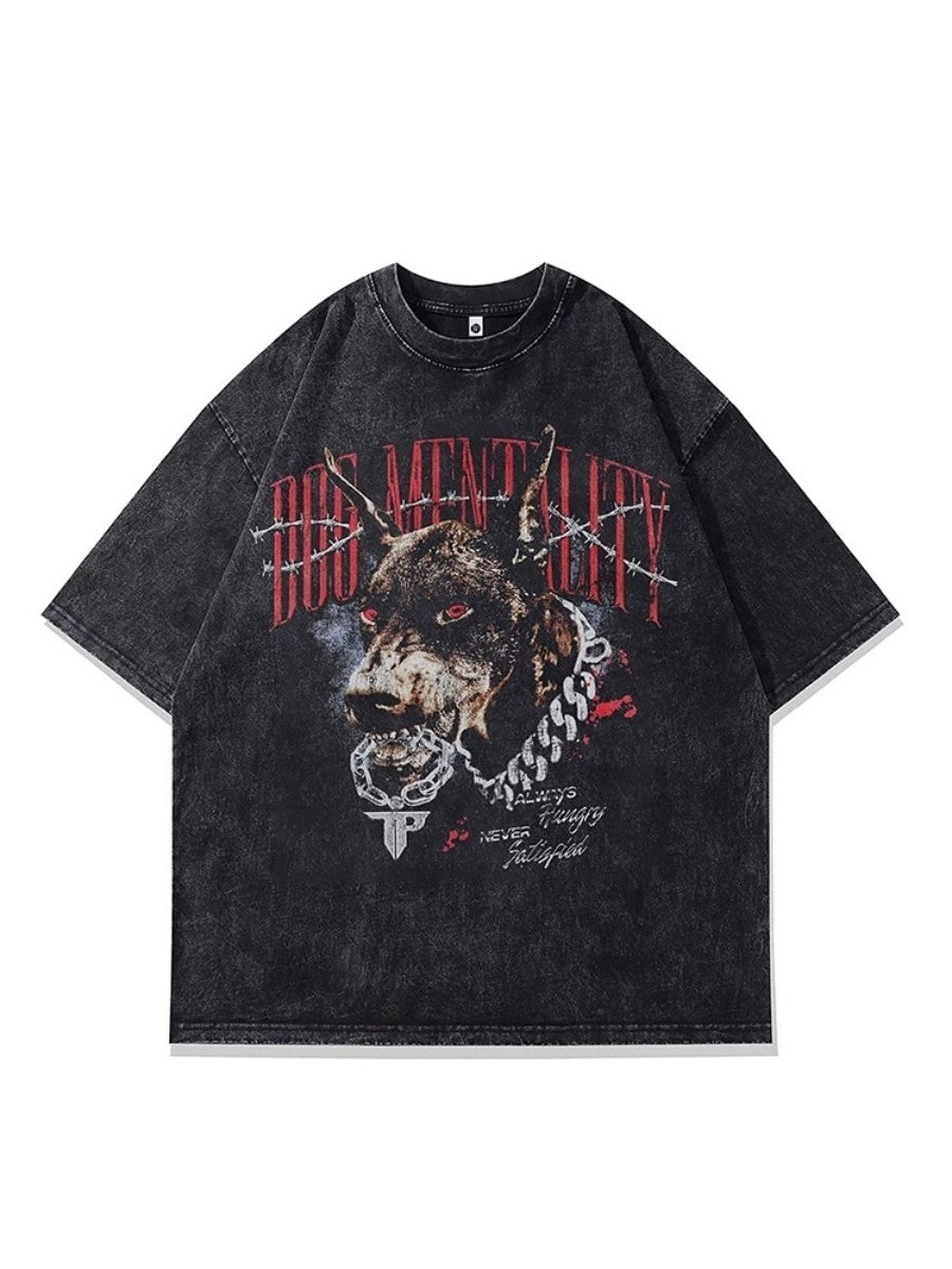 Retro Wash Loose Dog Print T-shirt MB7432