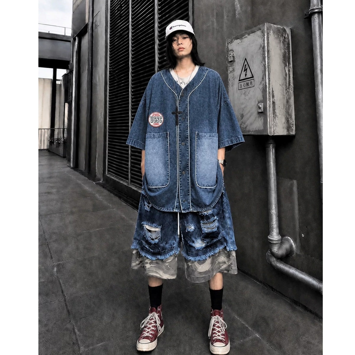 Loose Washed Denim Baseball Shirt MB7380