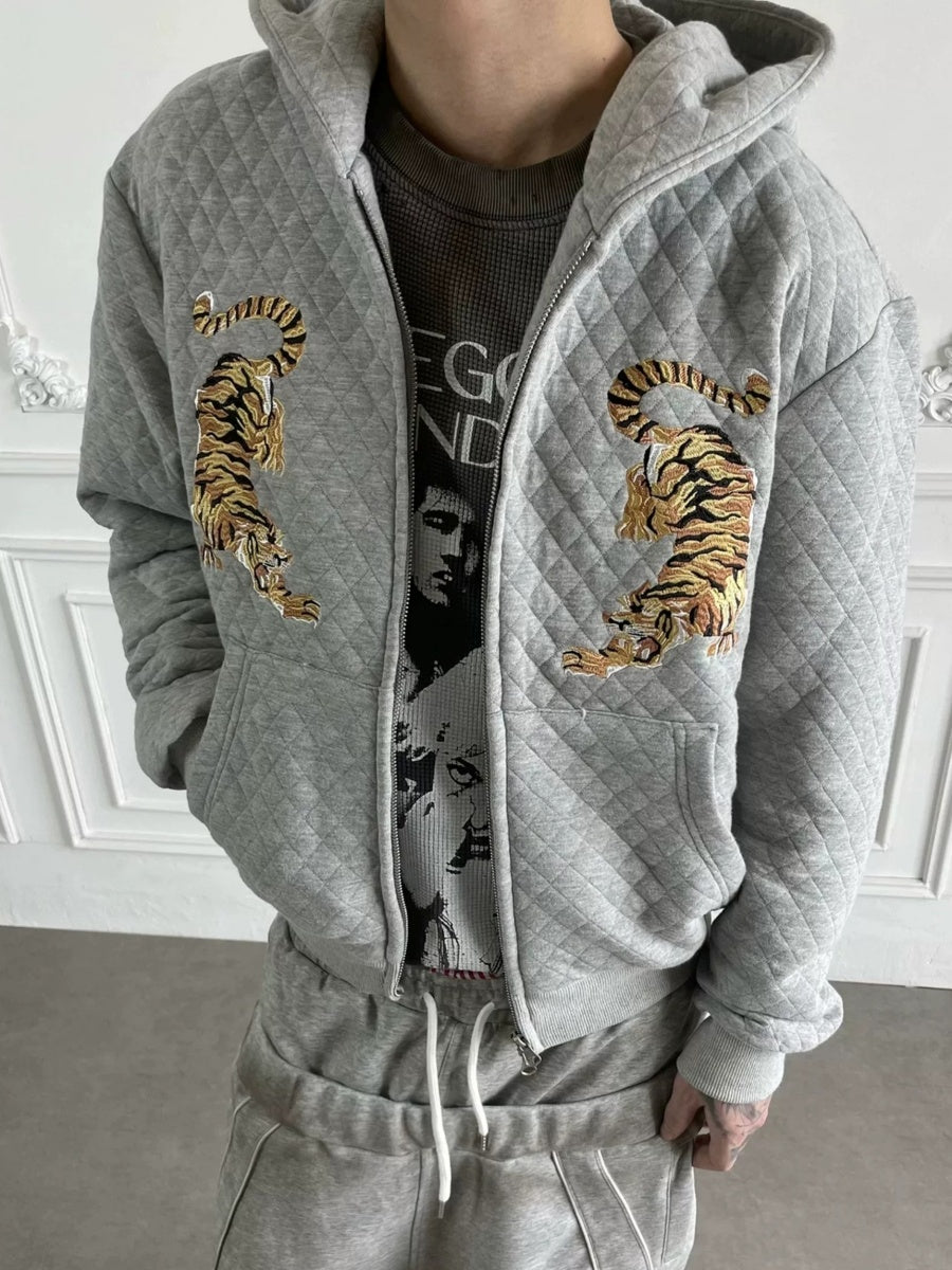 Embroidered Diamond Quilted Hoodie Jacket MB7423
