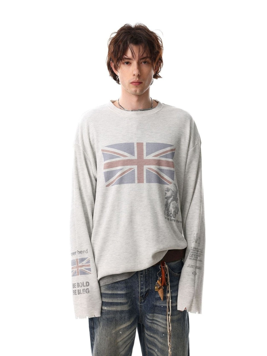British-style Printed Long Sleeve Waffle T-shirt MB7413